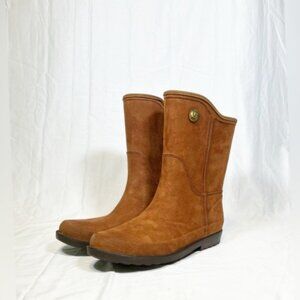 Ulan Rainy Steps Loralee Womens Rust Brown Suede Mid Calf Rain Boots~10~